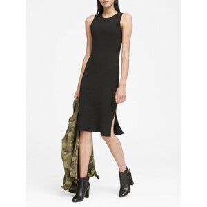 Banana Republic Black Ribbed Sleeveless Side Vent Knit Tank Dress Size Medium